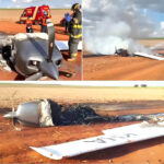 Avião de pequeno porte pega fogo durante pouso forçado